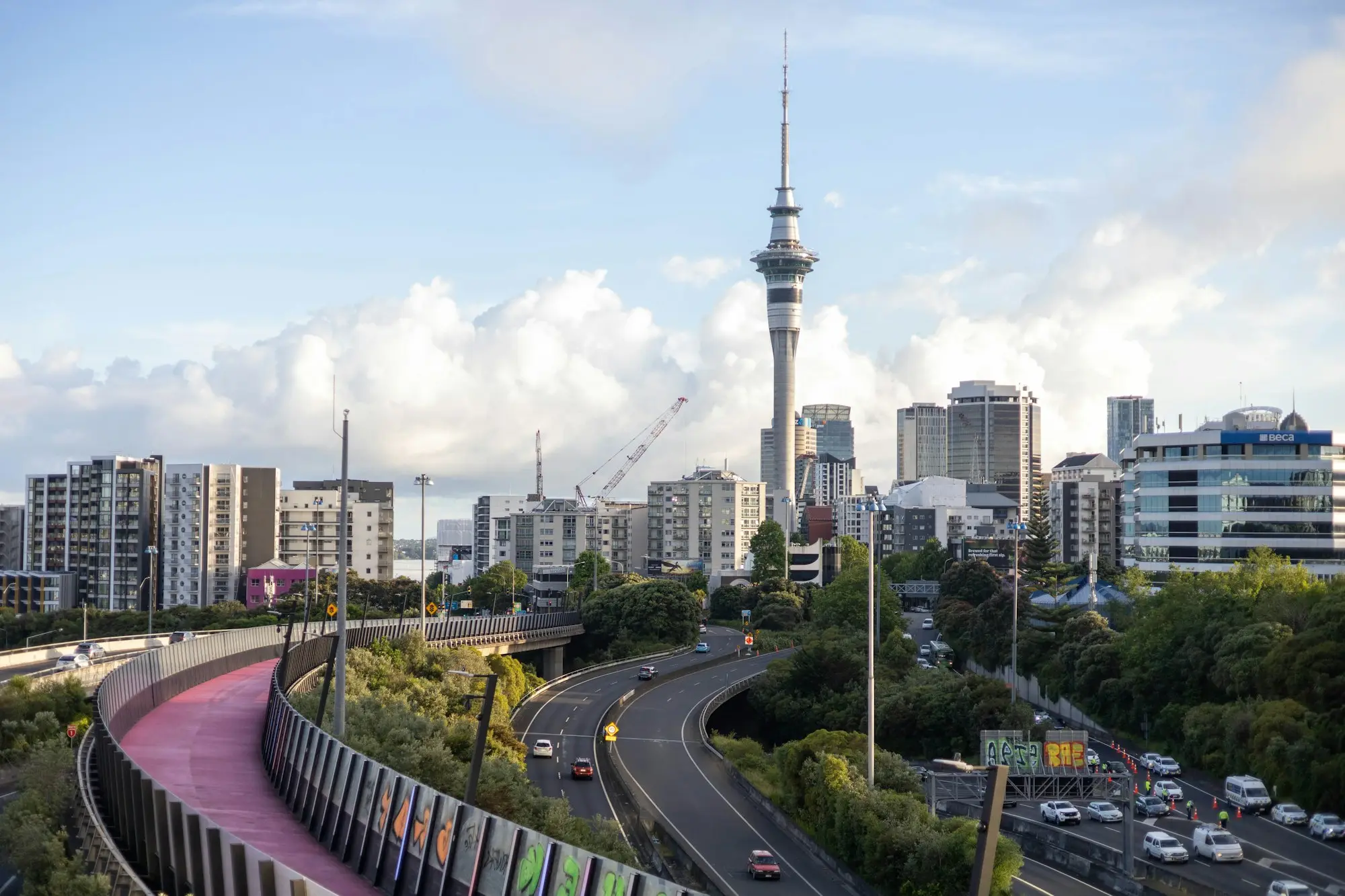 Auckland city skyline with the Sky Tower